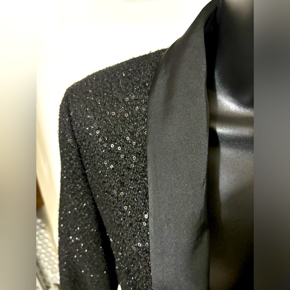 Calvin Klein long wool sequins satin collar blazer/jacket size 4 - Picture 4 of 8